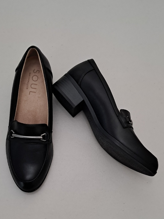 SOUL Naturalizer Shoes - SOUL Naturalizer Black Leather Loafers with Silver Buckle
